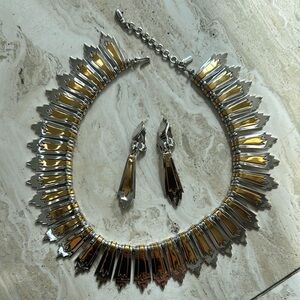 Vintage 70s Monet Silver and Gold Choker Necklace and Earring Set